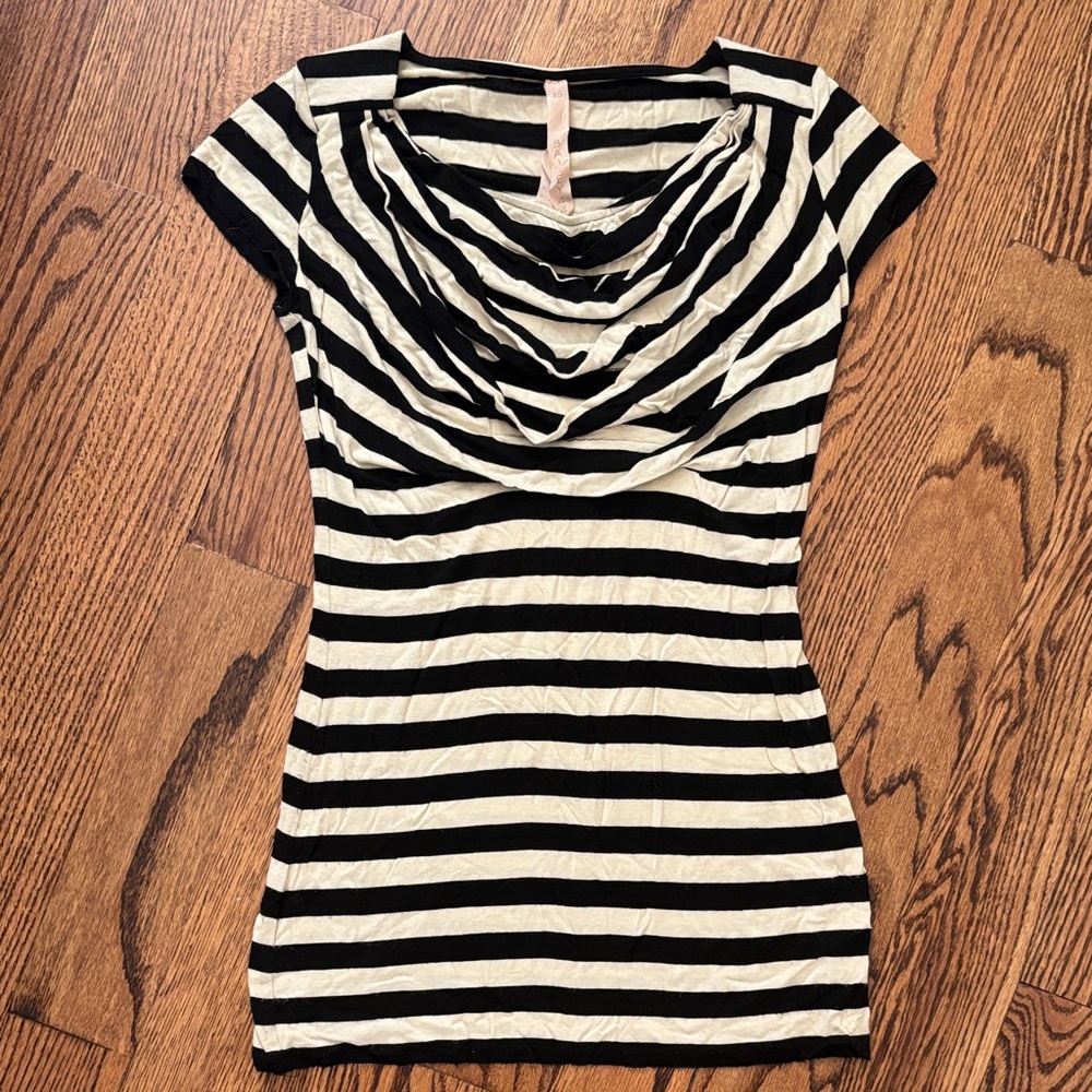 Bailey 44 Striped Cowl Neck Tee - Black & White